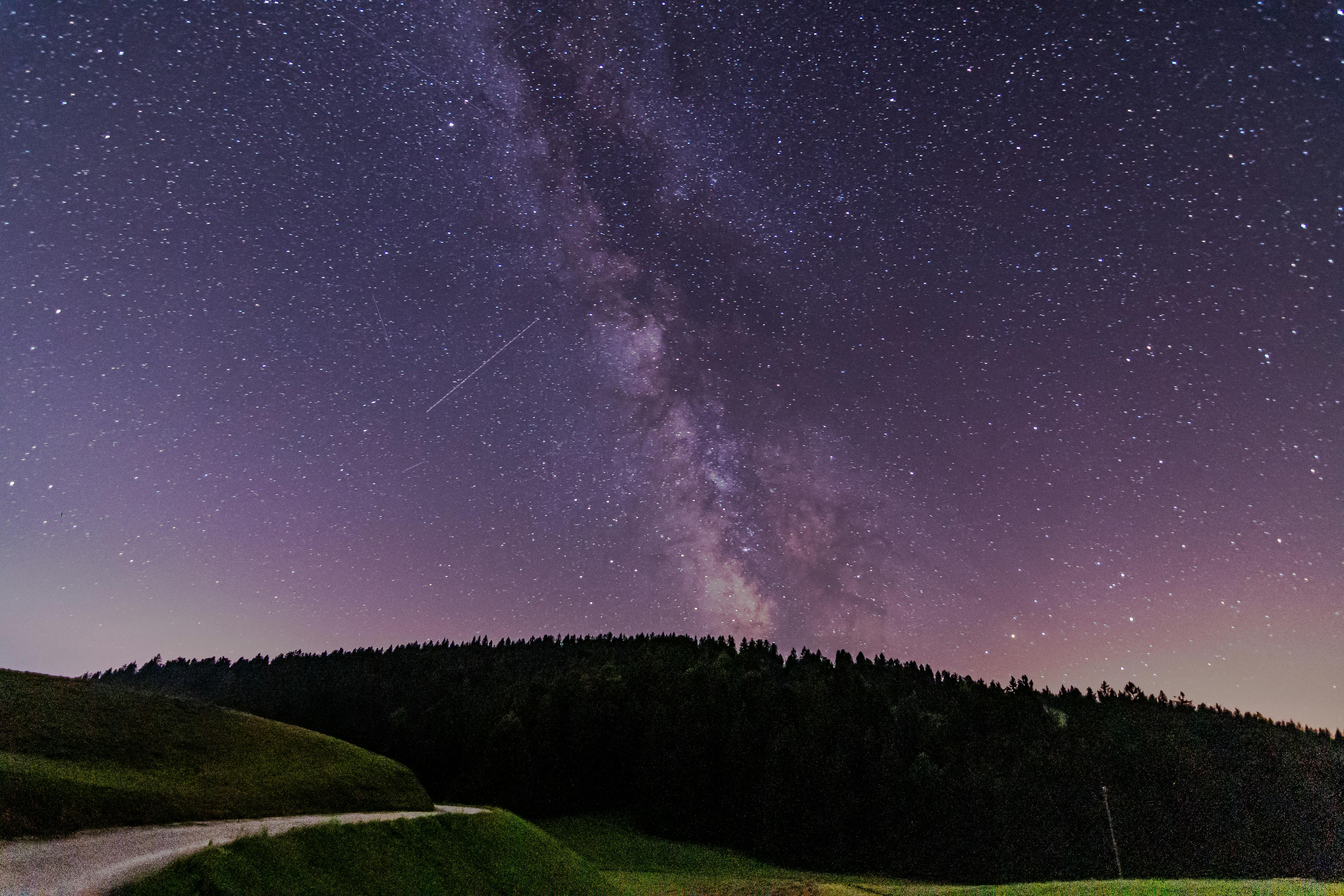 The Milky Way arching over a dark horizon